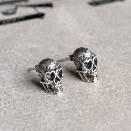925 Silver Earrings Jewelry for Women Stud Earring Vintage Skull Women Punk Style Gifts Fashion Jewelry Silver Unusual Earring