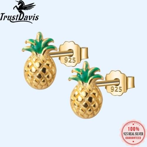 Trusta 100% 925 Real Sterling Silver Fashion Jewelry Tiny 5mmX7mm Gold Pineapple Stud Earrings Gift For Girls Kid Lady DS678