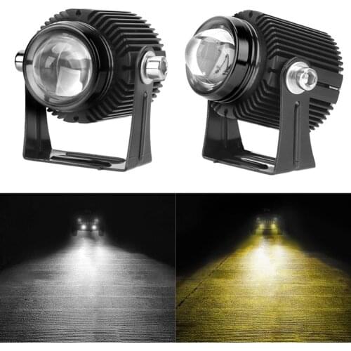 Universal Motorcycle LED Headlight Mini Projector Lens Dual Color Car ATV Scooters Driving Fog Light Auxiliary Spotlight Lamp
