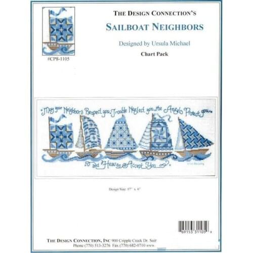 Cross stitch Handmade 14CT Counted Canvas DIY,Cross-stitch kits,Embroidery -Five blue sailboats 53-25