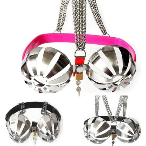 Female sex games Stainless Steel bra Chastity Bra Bondage Bra Hollow Brassiere Breast Chastity Belt Sex Toys for Couples G7-40