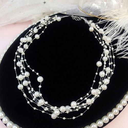 New Japan And Korea Multi layer Pearl Chain Necklace Simple Neck Short Collar Mingyuan Clavicle necklace for women Temperament