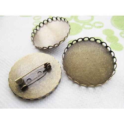 100pcs Antique Bronze Blank Brooch/Breastpin Charm Finding,25mm Cabochon Base Setting Tray Bezel,Clip Safety Pin/Brooch Backside