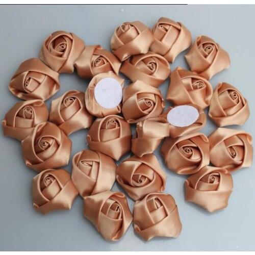 100Pcs/Lot 3.5cm Champagne Flowers Handmade Satin Rose Ribbon Flowers DIY For Make Wedding Bouquet Flower AccessoriesViolet