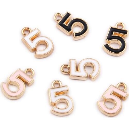 20pcs/lot Gold Color Tone Enamel Charms 15*9mm Number Five 5 Womens Earring Necklaces Jewelry Pendant DIY