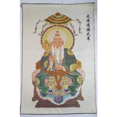 3 pieces ) Exquisite Chinese Classical "San Qing" Embroidery Tangka