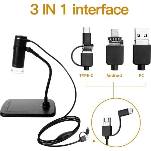 3-in-1 Digital Microscope Mobile Phone 1000X Microscope for USB Type-C Micro-USB Digital Computer Microscope Camera with Stand