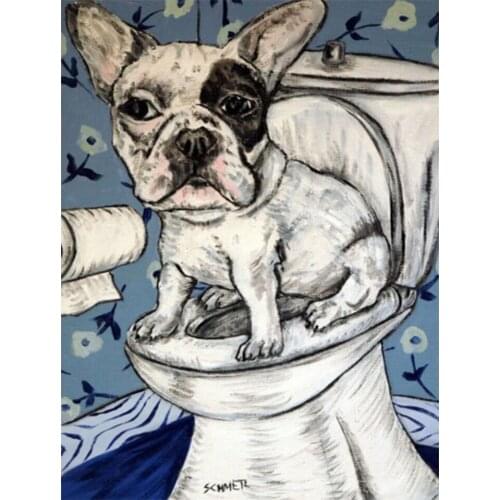 Diamond Painting French Bulldog Dog on The Toilet,5D DIY Diamond Embroidery Sale Diamond Mosaic Cross Stitch Bathroom Wall Art