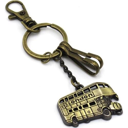 FREE SHIPPING BY DHL 100pcs/lot 2019 New Zinc Alloy Vintage London Bus Keychains Mini Bus Shaped Keyrings Key Holders