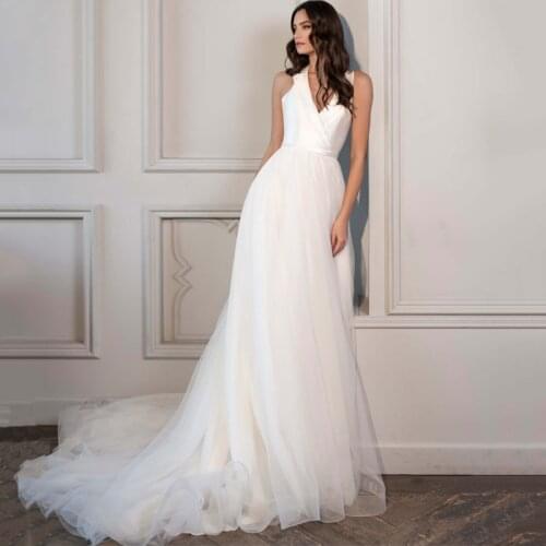 Eightree Boho Halter Wedding Dresses Sexy Tulle A-Line Bridal Backless Sleeveless Wedding Evening Princess Ball Gown Custom Size