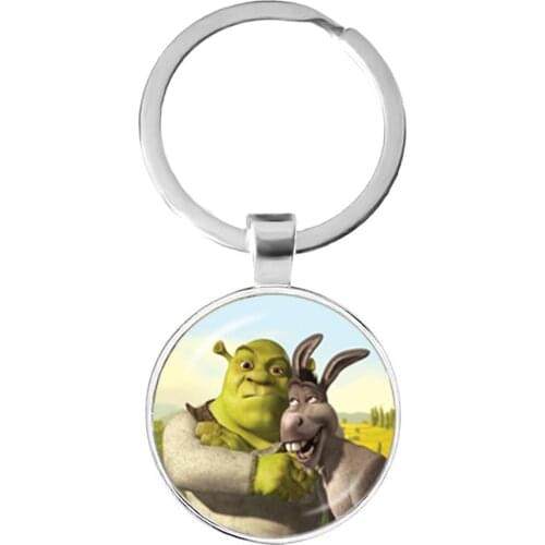 Interesting Nature Wildlife Animal Two Shrek Keychain 25mm Glass Cabochon Cute Animal Key Ring Jewelry Childrens Gift