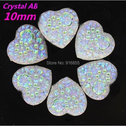 Free shipping 50pcs/lot 10mm Crystal/Clear AB Flatback Heart Resin Diamante Beads,Resin Flatback Rhinestones Scrapbooking DIY