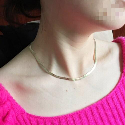 4mm Wide Ladies Flat Titanium Steel Necklace Snake Chain Alloy Wear-Resistant Anti-Allergic High-Quality Trendy Fashion Jewelry