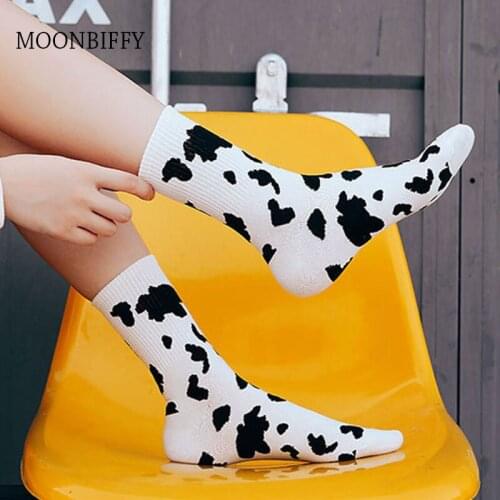 Black White Cow Cartoon Socks Women Harajuku Sweet Kawaii Tube Socks Happy Novel Funny Cotton Socks Men Gifts For The Holidays