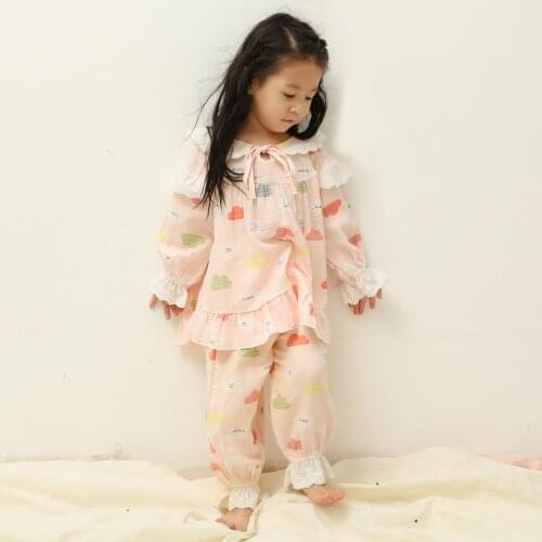 Childrens pajamas summer thin girls' home clothes pink printing set little princess pajamas two-piece clothes