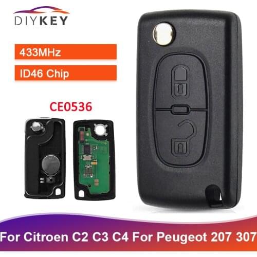 DIYKEY 2 Button Auto Car Remote Key Fob ID46 Chip for Citroen C2 C3 C4 C5 C6 C8 for Peugeot 207 307 308 407 807 433MHz CE0536