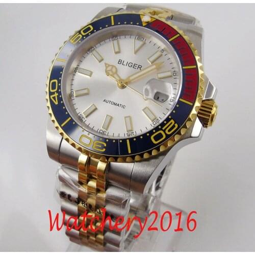 BLIGER Design Brand Luxury Watch Automatic White Watch Stainless jubilee Sapphire Ceramic Bezel Mechanical Mens Watch