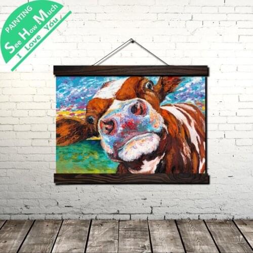 Art Canvas Cattle Scroll Painting Canvas Vintage Poster and Prints Wall Art Picture Living Room Bedroom Farmhouse Decoration