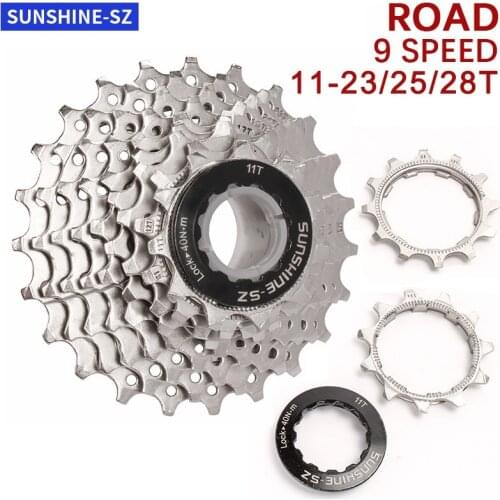 SUNSHINE Road Bike Freewheel 9 Speed Cassette Flywheel 9S 23/25/28T For SHIMANO M370 M390 M4000 M590 Sram 9v Bicycle Parts