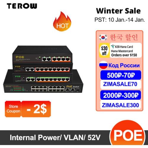 10/100/1000 Mbps 6/10/16 Ports POE Gigabit Switch Active Fast Switch With Internal Power 52V For POE Cameras Security Monitor