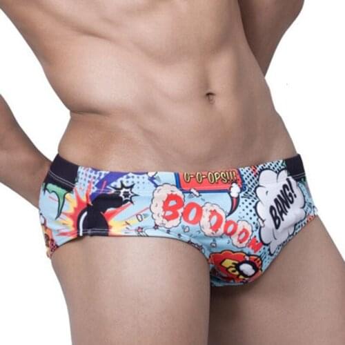 Sexy Cartoon Bikini Swimwear Gay Mens Swim Briefs Swimsuit Low Waist Men Swimming Suit Board Beach Surfing Wear Sunga For Man