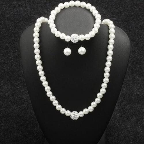 Fashion Classic Imitation Pearl Crystal necklace earring bracelet sets Top Party Gift Costume Pearl Jewelry Set