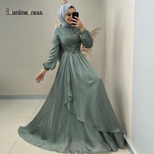 Muslim Evening Dresses Moroccan Caftan Applique Sashes Formal Gown Arabic Dubai Long Sleeves Women Evening Dress robe de soiress
