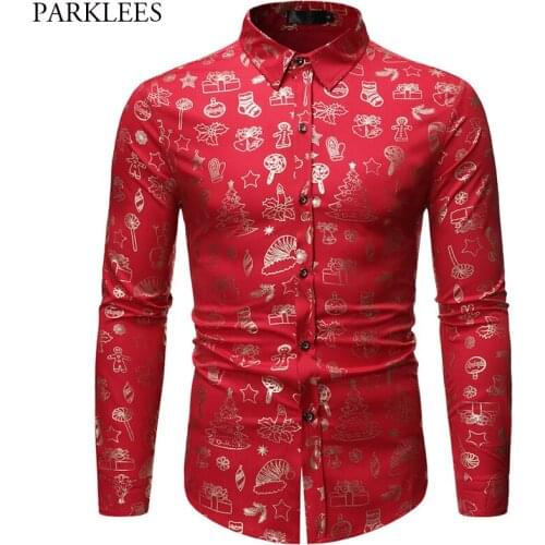 Christmas Shirt Men Shiny Bronzing Halloween Button Shirt Funny Long Sleeve Mens Shirts Casual Slim Fit Mens Dress Shirts Camisa