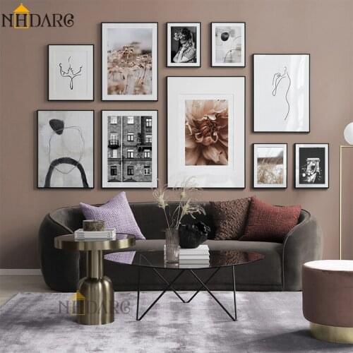 Flower Plant Black White Line Character Abstract Combination Canvas Print Wall Art Painting Picture Living Room Home Decoration