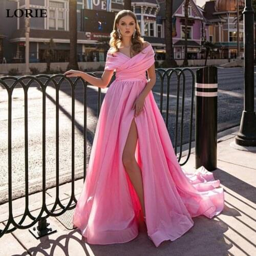 LORIE Newest Fushcia Pink Princess Wedding Dresses Organza Satin Wedding Bride Dresses Side Split Wedding Ball Gown
