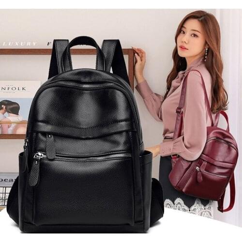 2021 New Pu Leather Anti-Theft Ladies Backpack Fashion Woman Bag Solid Color Simple Girl School Bags Large Capacity Dames Rugsak