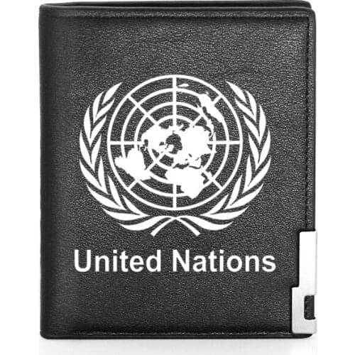 New Fashion United Nations Black Leather Men Wallet Classic Credit Card Holder Short Purse