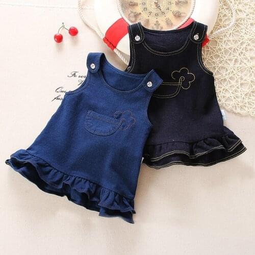 BibiCola 2019 Baby Girl Dress Floral Sleeveless T-Shirt+Jean Dress 2PCS Strap Dress Spring Party Fashion Children Dress