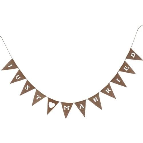 3M JUST MARRIED Linen Hanging Jute Rope Burlap Banners Photo Props Wedding Party Favors Flax MR MRS Bunting Flag Pennant Decors