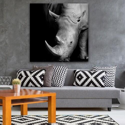 Canvas Painting Rhinoceros Black And White Animals Prints And Posters Wall Art Decor Picture Living Home Decor Pictures