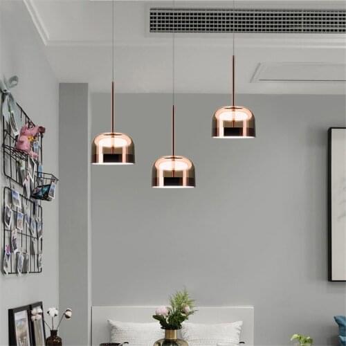 Postmodern luxury rose gold glass pendant lights designer cafe bar Fish tank led suspension luminaire home deco lighting fixture