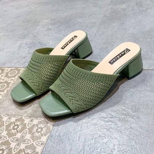 Summer sandals womens low heel casual comfortable knitted breathable sandals womens large size fashion outdoor 2021 new
