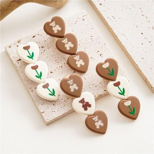 Mocha Tulip Bear Love Heart-Shaped Hairpin Korean Girl Bang Clip Hairpin Sweet Side Clip Hair Accessories Batch