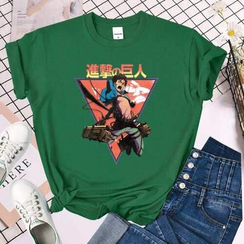 Attacking Giant Cartoon Printed Woman T Shirt Harajuku Vintage T-Shirt Korean Style T-Shirts 2021 Summer Women Short Sleeve Tops