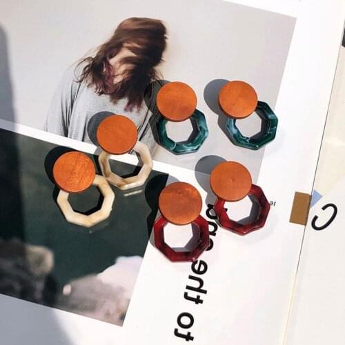 YAOLOGE Multiple 2019 New Arrival Autumn Marble Acrylic Print Geometric Hollow Irregular Earrings For Women Vintage Wood Jewelry