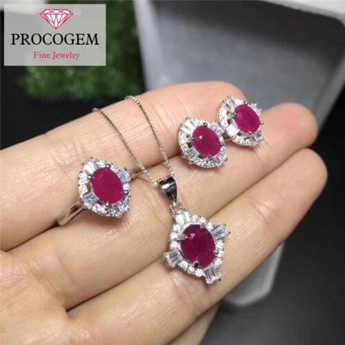 Classic Natural Ruby Jewelry sets for Women 4.7ct 100% Genuine gemstones Wedding fine Jewelry sets 925 Sterling Silver #306