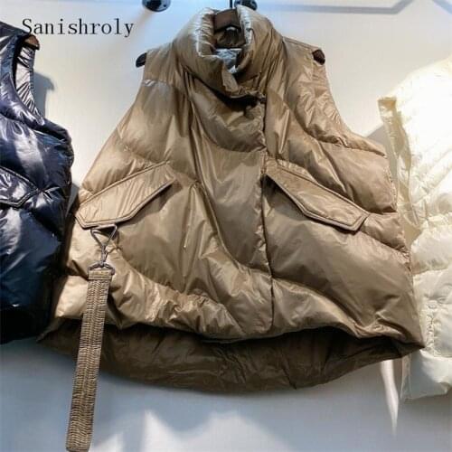 2021 Autumn Winter Stand Collar Waistcoat Coat Women White Duck Down Vest Female Casual Loose Sleeveless Tank Jacket Short Tops