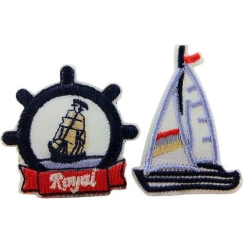 100Pcs/lot Small Sailing Boat Sea Anchor Embroidered Patches for Clothing Decoration Sewing Accessories