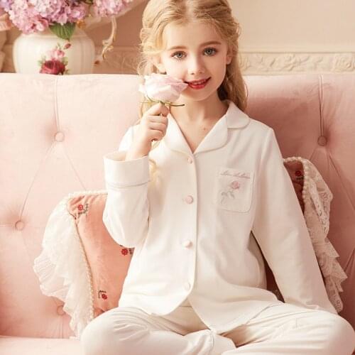 2 Piece/set Children Pajamas Long Sleeve Turn Down Collar Sleepwear For Girls 2PCS Leisure Pijamas Night Home Clothes 2-12 Years