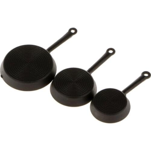 3pcs Black Frying Pan Dolls House Miniatures Kitchen Cooking Accessory 12th