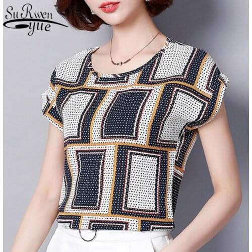 Blusas Plus Size Women Tops and Blouses 2021 Chiffon White Blouse Short Print Shirt Fashion Womens Clothing Ladies Tops D572