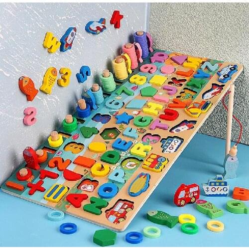 Wooden Montessori Educational Toy Childrens Digital Puzzle Blocks Fishing Busy Logarithmic Board Preschool Early Childhood Toys