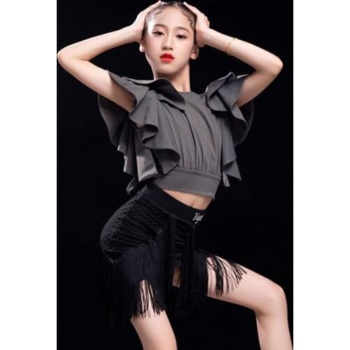 Latin Dance Dress Kids Cha Cha Rumba Samba Dancing Wear Fashion Halter Top Fringed Skirt Girls Practice Split Costumes DNV13351