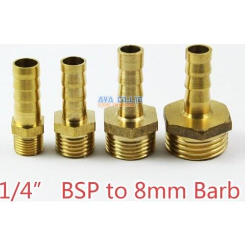 20 Pieces Brass Male 1/4" BSP to 8mm Barb Hose Tail Fitting Fuel Air Gas Water Hose Connector Coupler