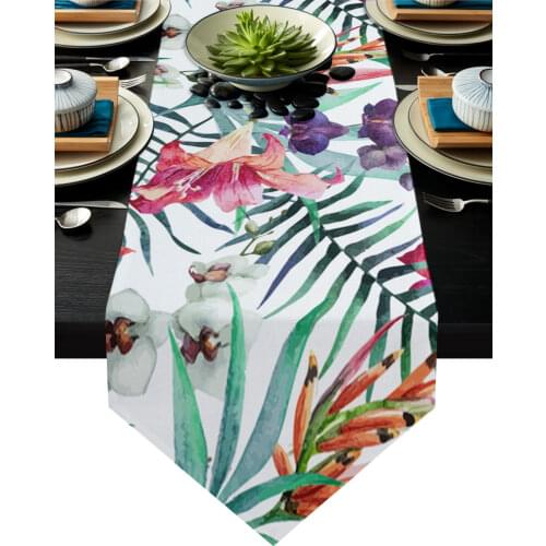 Tropical Plant Leaf Flower Table Runners Modern Home Kitchen Dining Tablecloths Wedding Party Table Decoration Table Runner